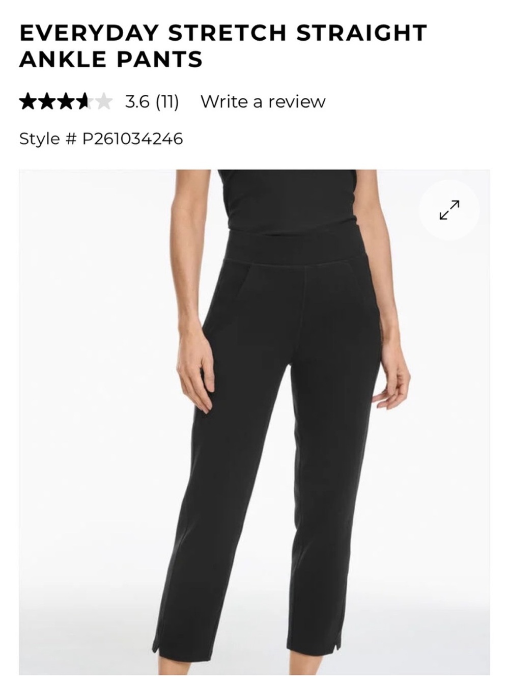 Talbots Black Stretch Straight Cropped Pants